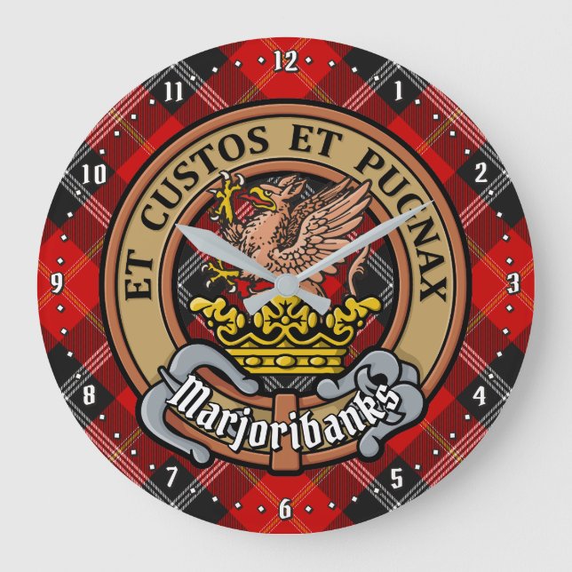 Clan Marjoribanks Crest over Tartan Large Clock (Front)