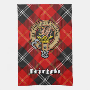 Clan Marjoribanks Crest over Tartan Tea Towel