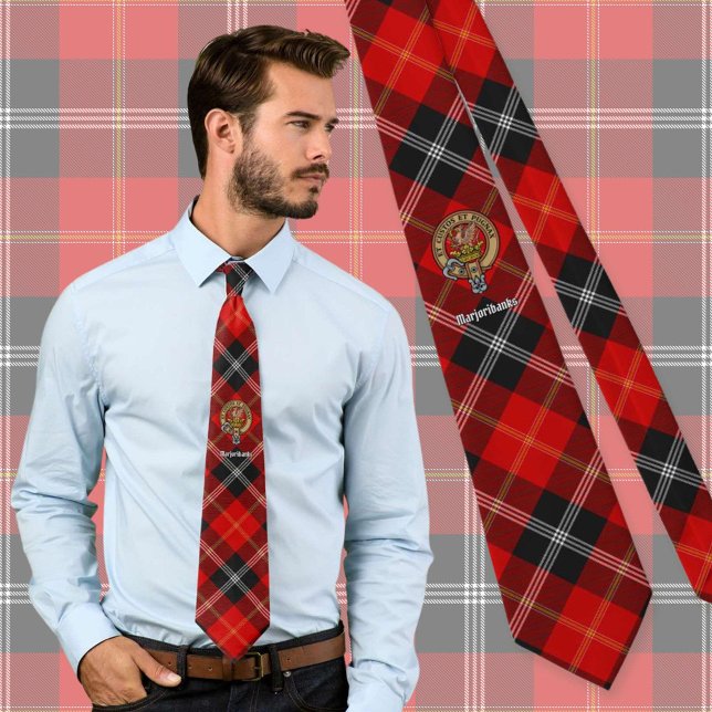Clan Marjoribanks Crest over Tartan Tie (Creator Uploaded)