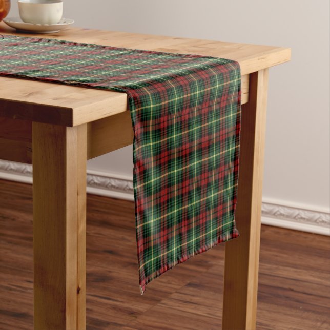 Clan Martin Green and Red Scottish Tartan Short Table Runner (In Situ)