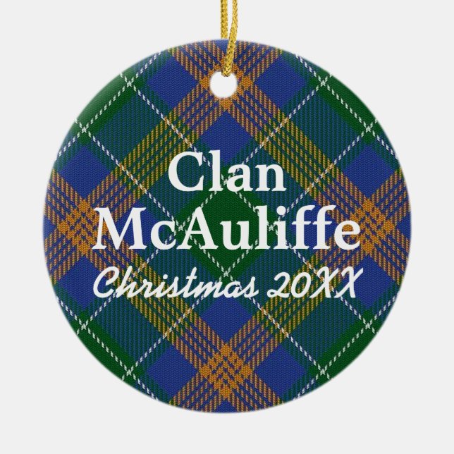 Clan McAuliffe Irish Tartan Ceramic Ornament (Front)