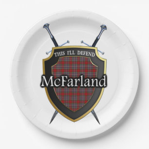 Clan McFarland Tartan Shield & Swords Paper Plate