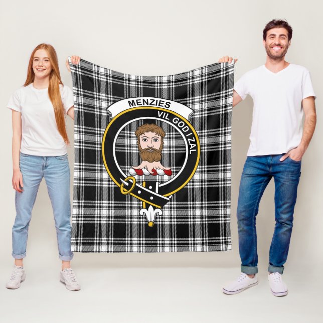 Clan Menzies Black & White Modern Tartan Plaid Fleece Blanket (In Situ)