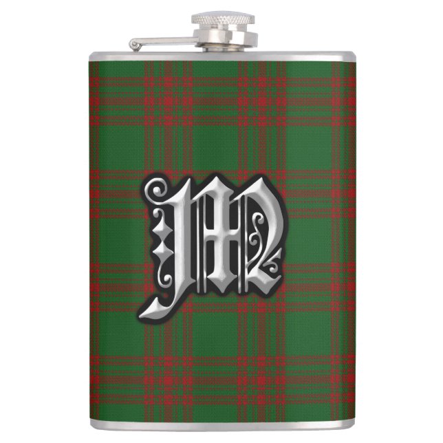 Clan Menzies Green Red Tartan Old Scotland Flask (Front)