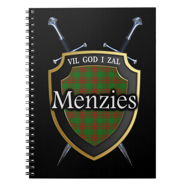Clan Menzies Tartan Shield & Swords Notebook (Front)