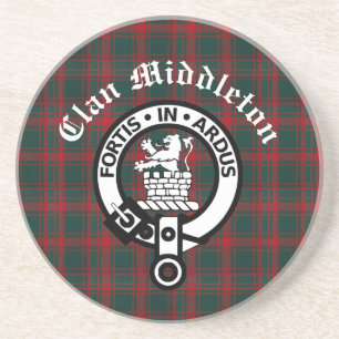 Clan Middleton Crest Badge and Tartan Coaster