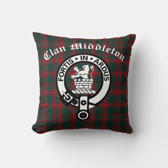 Clan Middleton Crest Badge and Tartan Cushion (Front)