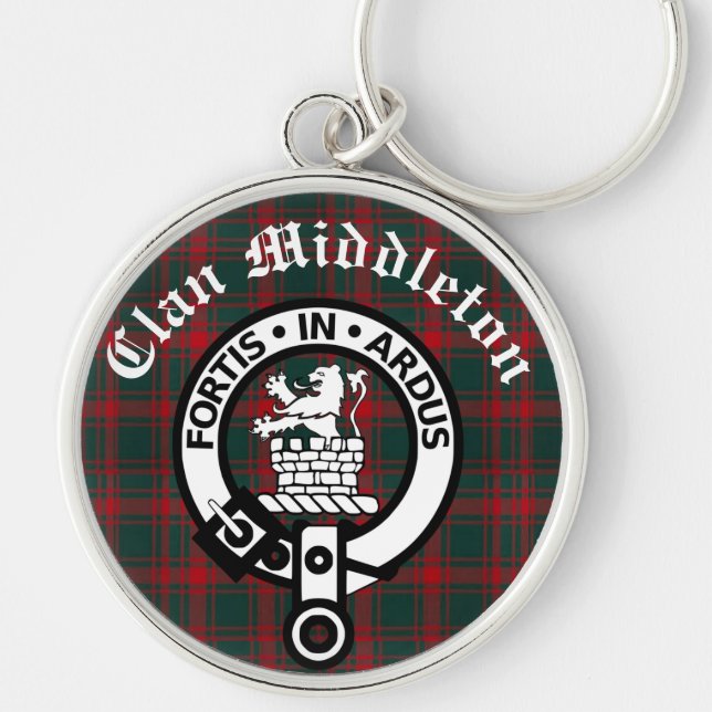 Clan Middleton Crest Badge and Tartan   Key Ring (Front)