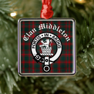 Clan Middleton Crest Badge and Tartan  Metal Ornament