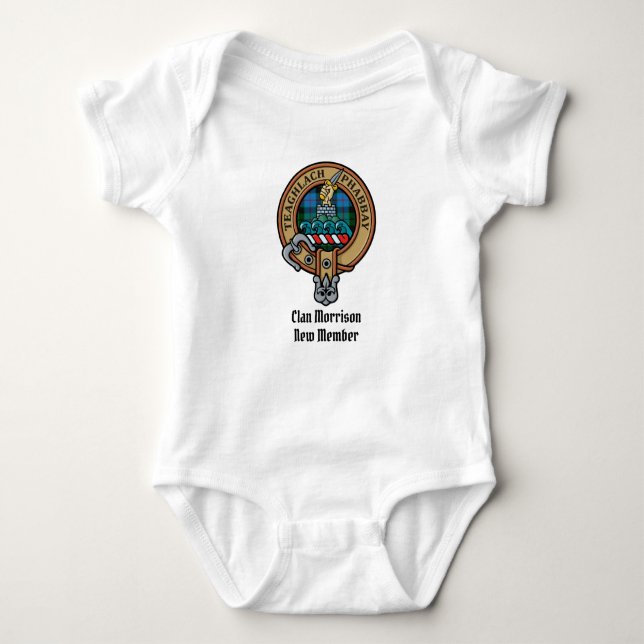 Clan Morrison Crest over Hunting Tartan Baby Bodysuit (Front)