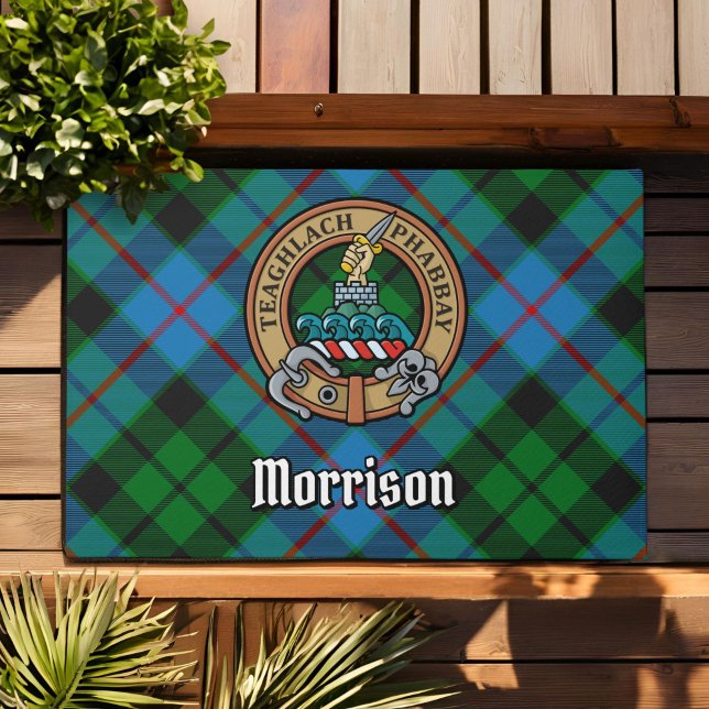 Clan Morrison Crest over Hunting Tartan Doormat (Creator Uploaded)