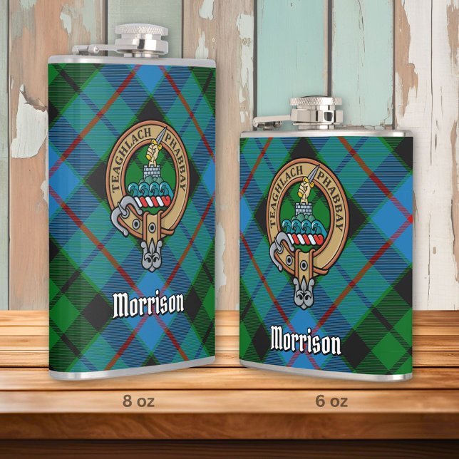 Clan Morrison Crest over Hunting Tartan Hip Flask (Creator Uploaded)