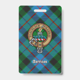 Clan Morrison Crest over Hunting Tartan ID Badge
