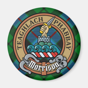 Clan Morrison Crest over Hunting Tartan Magnet