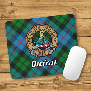 Clan Morrison Crest over Hunting Tartan Mouse Pad
