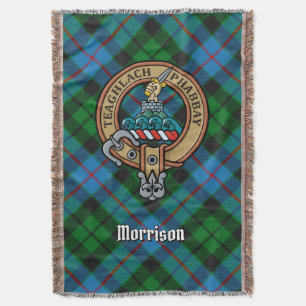 Clan Morrison Crest over Hunting Tartan Throw Blanket