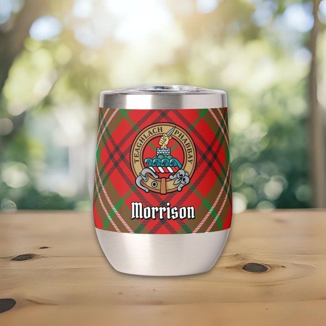 Clan Morrison Crest over Red Tartan (Creator Uploaded)
