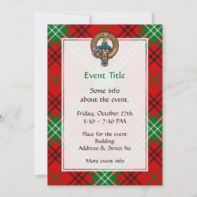 Clan Morrison Crest over Red Tartan Invitation (Front)