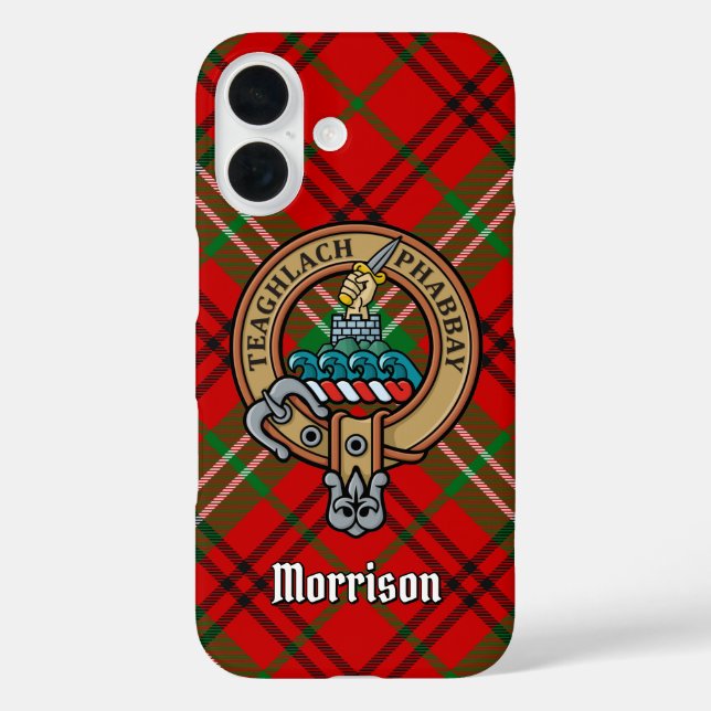 Clan Morrison Crest over Red Tartan iPhone Case (Back)