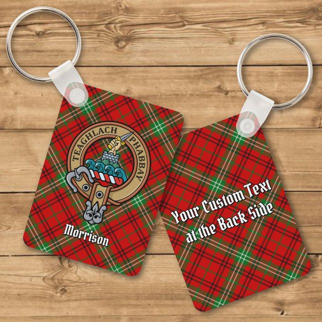 Clan Morrison Crest over Red Tartan Keychain (Creator Uploaded)