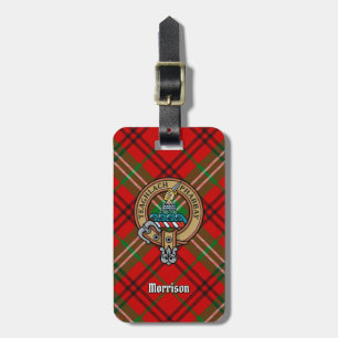 Clan Morrison Crest over Red Tartan Luggage Tag