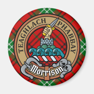 Clan Morrison Crest over Red Tartan Magnet