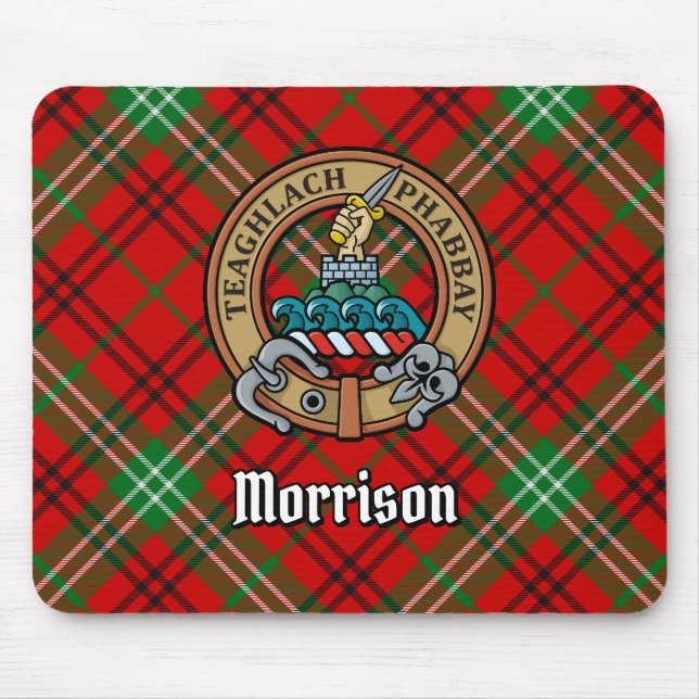 Clan Morrison Crest over Red Tartan Mouse Pad (Front)