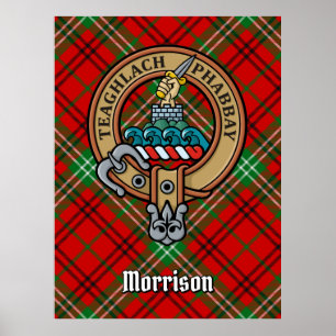 Clan Morrison Crest over Red Tartan Poster