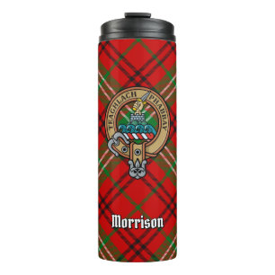 Clan Morrison Crest over Red Tartan Thermal Tumbler