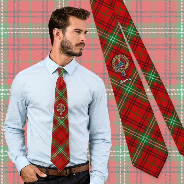 Clan Morrison Crest over Red Tartan Tie (Creator Uploaded)