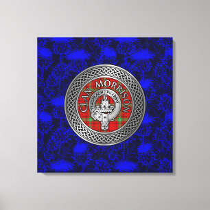 Clan Morrison Crest & Tartan Knot on Thistle Canvas Print