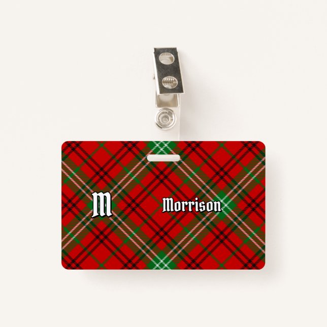 Clan Morrison Red Tartan Badge ID Badge (Front with Clip)