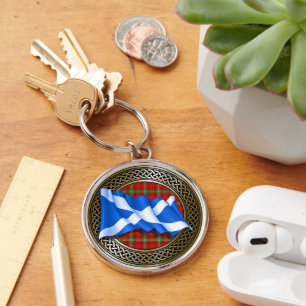 Clan Morrison Tartan Knot & Flag Key Ring