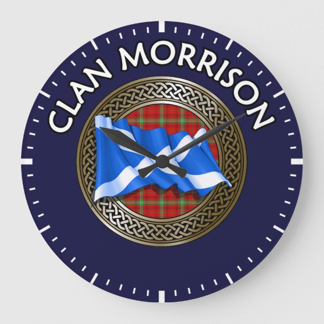 Clan Morrison Tartan Knot & Flag Large Clock (Front)