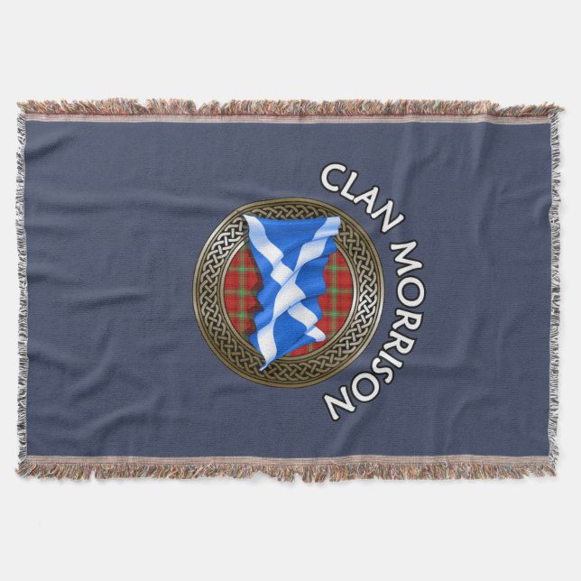 Clan Morrison Tartan Knot & Flag Throw Blanket (Front)