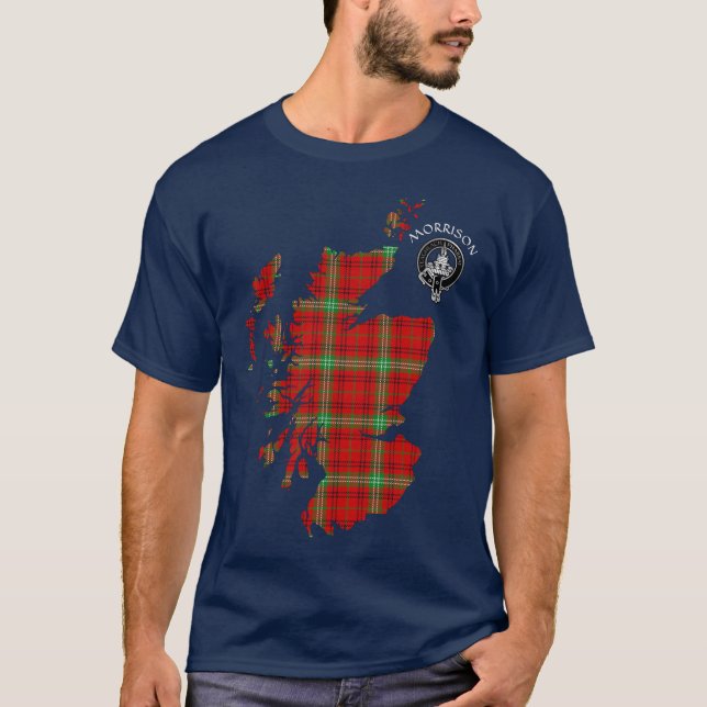 Clan Morrison Tartan Map & Crest T-Shirt (Front)