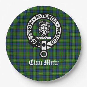 Clan Muir Crest Badge and Tartan Paper Plate