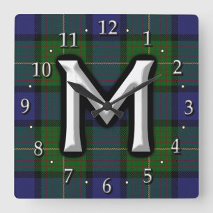 Clan Muir Letter M Monogram Tartan Square Wall Clock