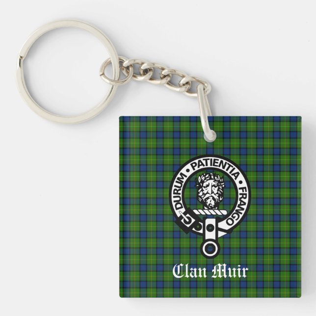 Clan Muir or More Crest Badge & Tartan Key Ring (Front)