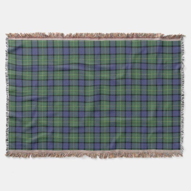 Clan Muir Tartan Blue and Green Plaid Throw Blanket (Front)