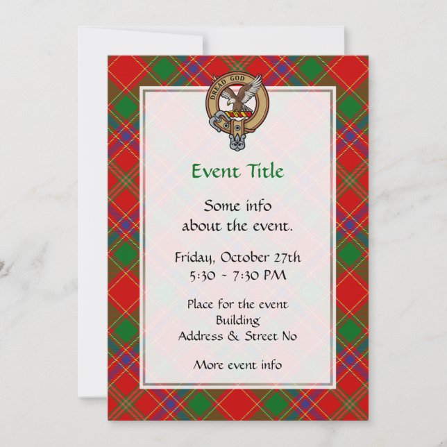 Clan Munro Crest over Tartan Invitation (Front)