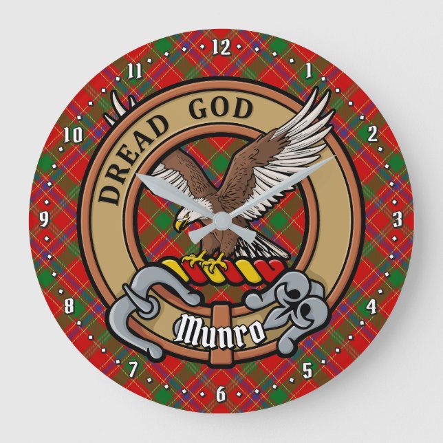 Clan Munro Crest over Tartan Large Clock (Front)