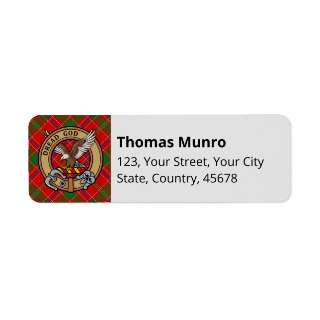 Clan Munro Crest over Tartan Return Address Label (Front)