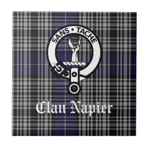 Clan Napier Crest Badge and Tartan Ceramic Tile