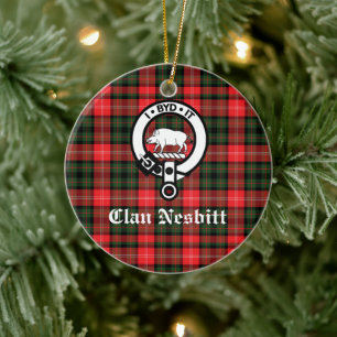 Clan Nesbitt Crest Badge & Tartan Personalised Ceramic Ornament