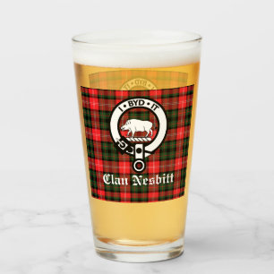 Clan Nesbitt Crest Badge & Tartan Personalised   Glass