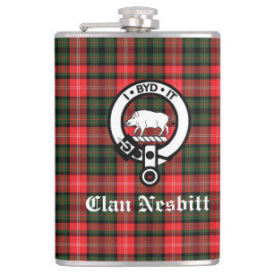 Clan Nesbitt Crest Badge & Tartan Personalised Hip Flask