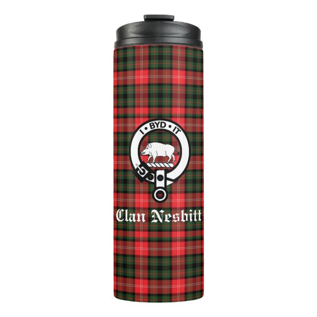 Clan Nesbitt Crest Badge & Tartan Personalised Thermal Tumbler (Front)
