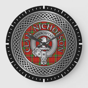 Clan Nicholson Crest & Tartan Knot Large Clock