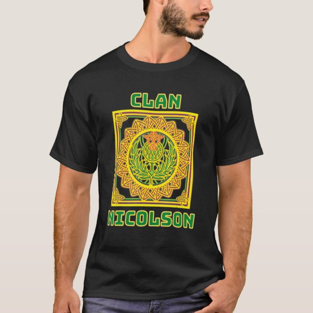 Clan Nicolson Scottish Celtic Thistle T-Shirt (Front)